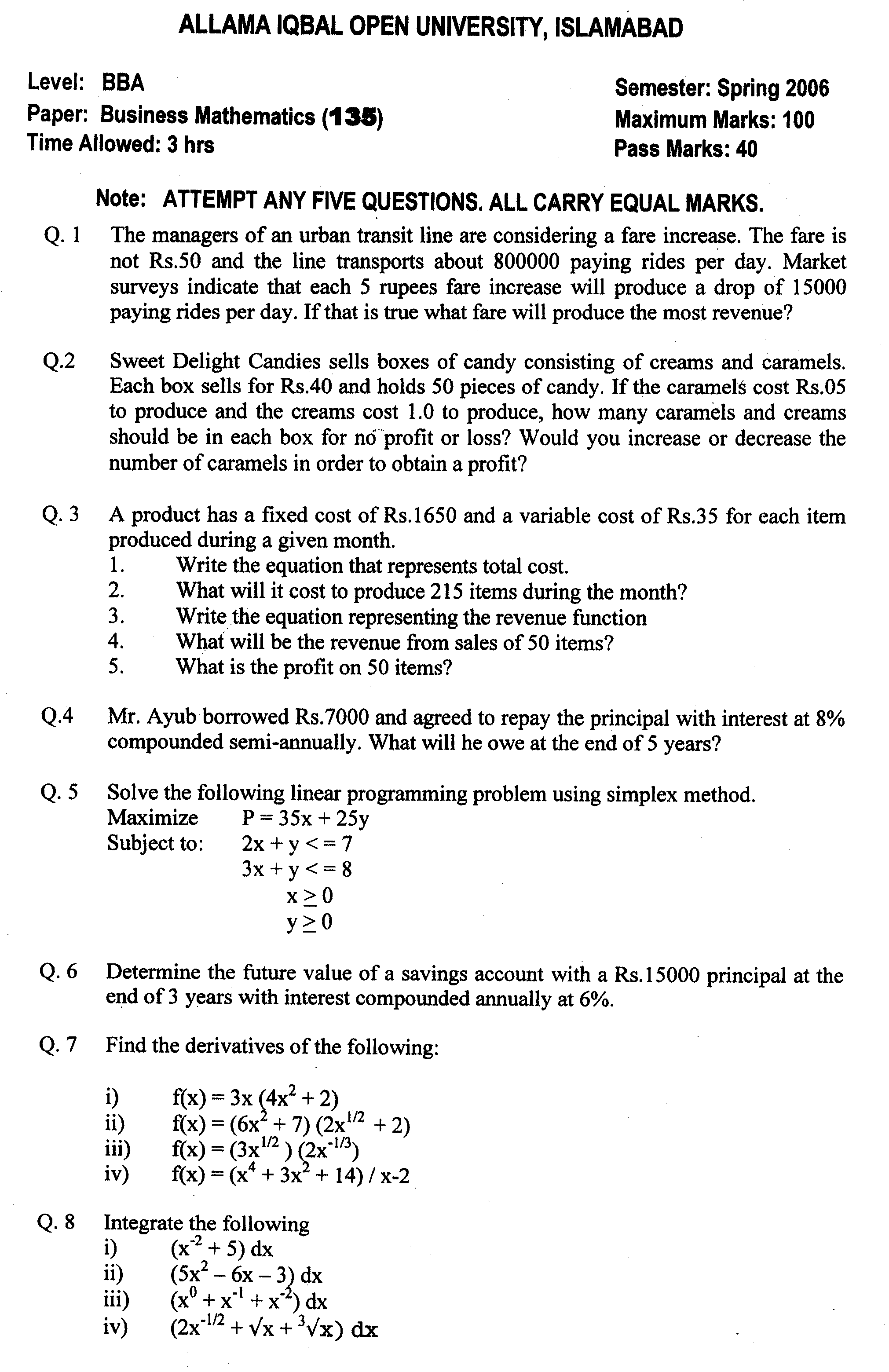 AIOU Past Papers Bachelors old papers Allama Iqbal Open